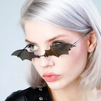2020 Små Uindfattede Cat Eye Solbriller Kvinder Nye Luksus Mærke SteamPunk Sol Briller Metal Bat Form Unikke Briller Mænd UV400