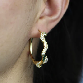 Guld farve micro bane hvid grøn cz slange formet hoop øreringe trendy dyr, design kvinder smykker