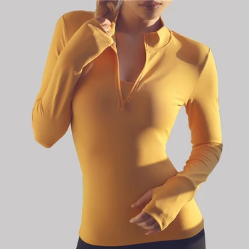 NORMOV Kvinder Yoga Afgrøde Top Sport Lynlås Fitness-Shirts Med Tommelfinger Huller Solid Hurtig Tør Åndbar Fitness Fitness-Shirt i 6 Farver