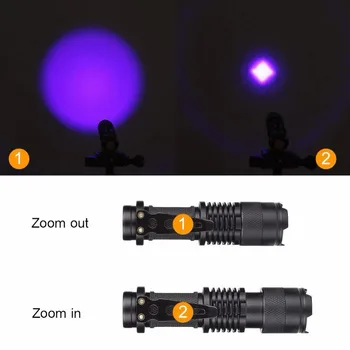 LED-UV-Lommelygte 365nm 395nm Blacklight Scorpion UV-Lys Pet Urin Detektor Zoomable Ultraviolet genopladelige udendørs belysning