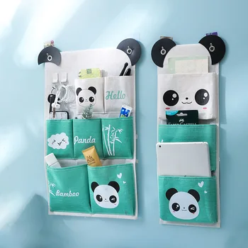 Panda Mønster Vægmonteret Garderobe Arrangør Diverse Opbevaringspose Smykker Hænge På Væggen Posen Hænge Kosmetik, Legetøj Organizer