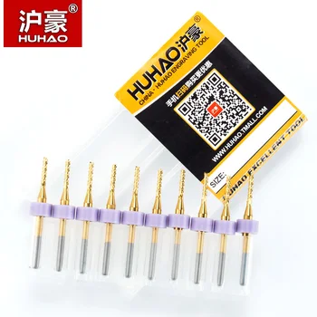 HUHAO 10/lotpcs 3.175 mm PVC PCB CNC Router Bits TiN-Belægning Majs endefræsere Cutter PCB Fræsning Bits Til 0,6 mm 2,4 mm Endmill