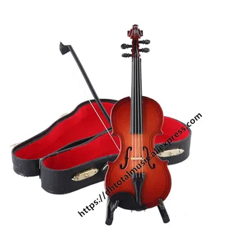 Personlig Miniature Violin Replica Model med Stå og Sag Dukkehus Tilbehør Mini-Musical Instrument Pynt