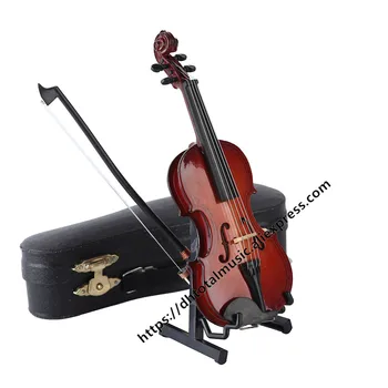 Personlig Miniature Violin Replica Model med Stå og Sag Dukkehus Tilbehør Mini-Musical Instrument Pynt