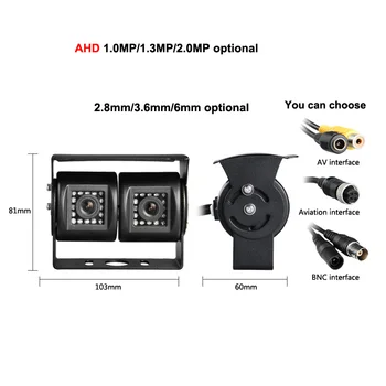 AHD 1.0 MP Dual Cam IR Night Vision Vandtæt bagfra Parkering Backup Vende Kamera for bil og Lastbil Bus Varevogne Overvågning