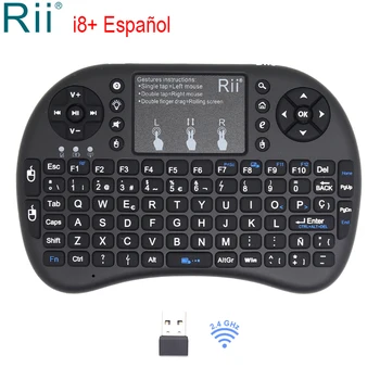 Rii i8+ Baggrundsbelyst Espanol spansk Tastatur 2,4 G Mini Wireless Keyboard Air Mouse Touchpad ' en til Android TV Box Mini-PC X96mini H96