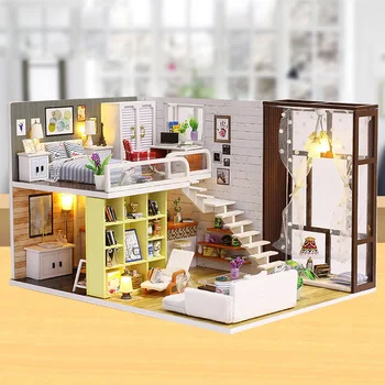 Familien Spille Toy Model Kits Dukke Hus Møbler DIY Model Miniature 3D Træ-Kid Legetøj til Fødselsdag Home Decor Gave