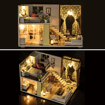 Familien Spille Toy Model Kits Dukke Hus Møbler DIY Model Miniature 3D Træ-Kid Legetøj til Fødselsdag Home Decor Gave