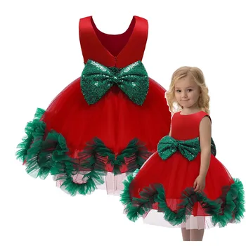 Børn Julefrokost Kjole Til Pige Blonder Bue Bolden Kjole Chidlren Grøn Rød Nytår Kostumer Santa Claus Print Tema Kostumer