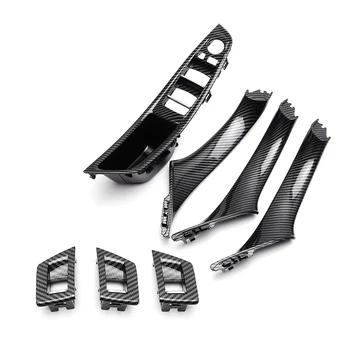 Carbon Fiber ABS-Bil Styling Indre Vindue Lift-Kontakten Armlæn Panel Dør Håndtere Trim 7pcs For BMW F10 F11 F18 5Series 2010-2016