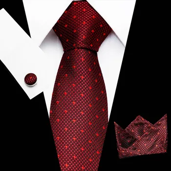 Designer prikkede Slips I Silke Tørklæder til Mænd 7,5 cm bred Business Bryllup Bånd Lommetørklæder Manchetknapper Sæt