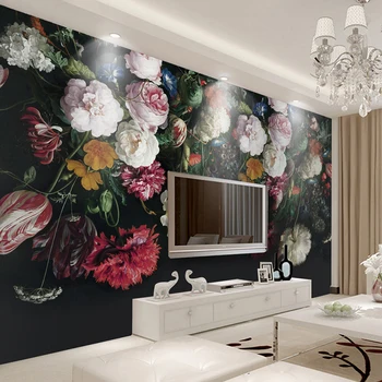 Europæisk Stil Retro Hånd-Malet Blomst Vægmaleri Tapet Stue, Soveværelse Home Decor Selvklæbende Vandtæt Wall Stickers