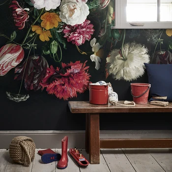 Europæisk Stil Retro Hånd-Malet Blomst Vægmaleri Tapet Stue, Soveværelse Home Decor Selvklæbende Vandtæt Wall Stickers