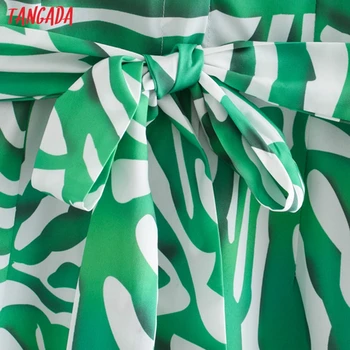 Tangada fashion kvinder grøn stribet t-shirt kjole 2020 nye ankomst lange ærmer damer slash midi kjole vestidos XN34