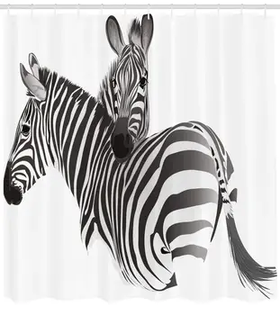 Zebra badeforhæng af Eksotiske Afrikanske Dyr, Søde Par Safari Tema Savannah Jungle Dyr Camouflage Badeværelse Indretning