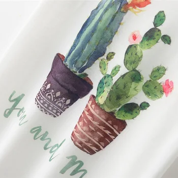 KaiTingu Sommer Nyhed Kvinder T-Shirt Harajuku Kawaii Søde Stil Kaktus Planter Print T-shirt Kort Ærme Toppe Størrelse M L XL