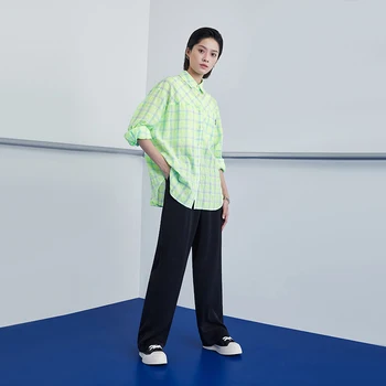 Toyouth Kvinder Plaid Top forårsklassiker Ind langærmet Turn-down Krave shirts