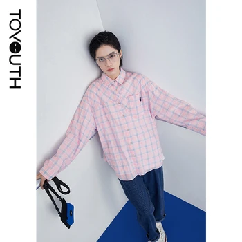 Toyouth Kvinder Plaid Top forårsklassiker Ind langærmet Turn-down Krave shirts