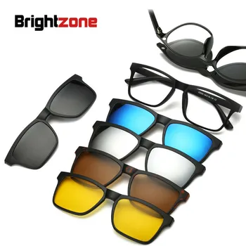 Brightzone Nye 5+1 Passer Til Mode Klip På Gule Solbriller Til Kvinder Stel Magnetiske Briller Mænd Briller 6 I 1 Gennemsigtig Linse