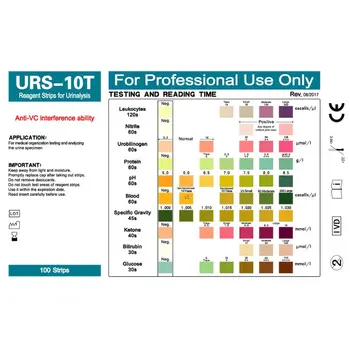 100 Strimler URS-10T Urinanalyse Reagens Strimler 10 Parametre Urin Test Strip Leukocytter, Nitrit, Urobilinogen, Protein, pH, Bloo