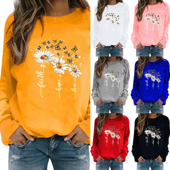 Sweatshirts Kvinder Hooded Oversize Trøjer Toppe Vinter Dame Casual Toppe Damer Solsikke Print Sweatshirt Bluse Tee Sweater