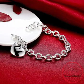 LEKANI 925 Sterling Sølv Solid Hjerte Vedhæng Armbånd Til Kvinde, Bryllup, Engagement Mode Charme Party Smykker