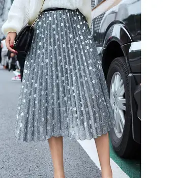 2019 Foråret Nye Ankomst Lyse Silke Plisseret Nederdel Kvinder Koreanske Slank Høj Talje Strække En Linje Nederdel Plus Size Sort Lang Nederdel
