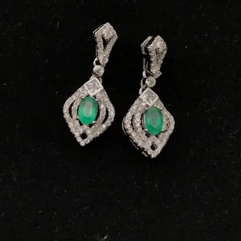 925 sterling sølv Natural Emerald drop ørering lassic fine Smykker kvinder bryllup kvinder engros