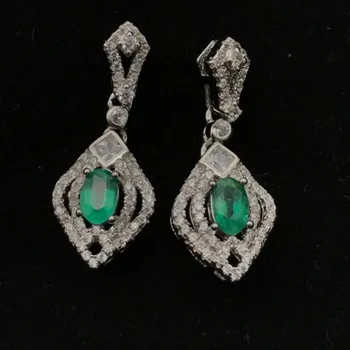925 sterling sølv Natural Emerald drop ørering lassic fine Smykker kvinder bryllup kvinder engros