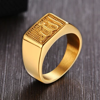 Rustfrit Stål Mænds Islamiske Allah Signet Ring I Guld-Tone-Pladsen Shahada arabisk Mode Smykker