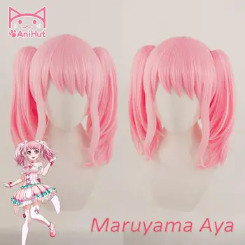 【AniHut】Maruyama Aya Paryk Spil BanG Drøm! Cosplay Paryk Syntetisk Pink Kvinder Hår Animationsfilm Bandori Cosplay Maruyama Aya Kostume