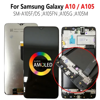 Super AMOLED-LCD-skærm Med Ramme Til SAMSUNG Galaxy A10 2019 SM-A105F/DS A105FN A105 A105G A105M Skærm Touch Digitizer 6.2