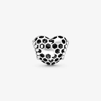 2020 Spring Nye 925 Sterling Sølv Perler Bee Happy Honeycomb Hjerte Charms passer Oprindelige Pandora Armbånd Kvinder DIY Smykker