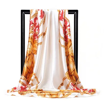 90cm Lion Kæde Silke Tørklæder Kvinder, Halstørklæde Hovedet Firkantet Tørklæde Til Damer Nye Brand Silke Sjal Kvinder Tørklæde Hijab Foulard