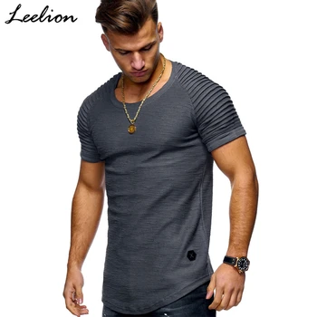 IceLion 2021 Sommer T-Shirt Mænd Solid Stribe Korte Ærmer Slim Fit T-shirt Mode-Fold Design Afslappet Trænings Toppe Homme Tshirt