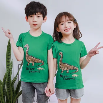 Kids Girls T-Shirts 2021 Sommeren Korte Ærmer Tøj Søde Tegneserie Dinosaur Toppe 2-10 År Gamle Børn Toppe Bomuld Skjorte Ud