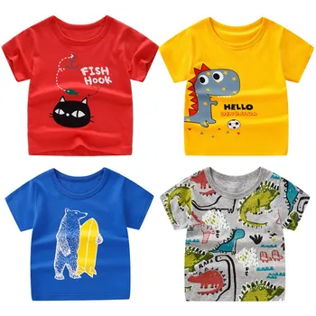 Kids Girls T-Shirts 2021 Sommeren Korte Ærmer Tøj Søde Tegneserie Dinosaur Toppe 2-10 År Gamle Børn Toppe Bomuld Skjorte Ud