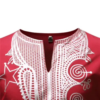 Rød V-Neck Afrikanske Dashiki Print Kjole Skjorte Mænd Afrikanske Tøj Med Lange Ærmer Camisa Masculina Streetwear Afslappet Afrikansk Tøj