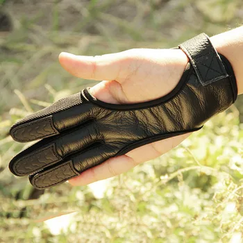 Nyligt Beskyttende Bueskydning Handske 3 Fingre Protector Guard til Recurve Compound Bue S66