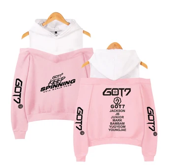 Kpop GOT7 Design Kvinder Hættetrøjer Hoody Holde Spinning Udføre Sweatshirt Stropløs Pige K-Pop Streetwear Hvidt Kludetæppe Tøj