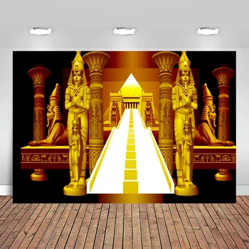 Farao Sphinx Trapper Egyptiske Dronning Palace Guld Fotografi Baggrund Foto Baggrund Vinyl Fødselsdagsfest Vinyl Klud Stof