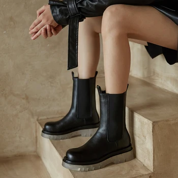 2020 Kvinder Chelsea Støvler i Ægte Læder Stilfulde Ankel Støvler Nye Fashion Sort Fladskærms Botas Mujer Damer Slip-on Korte Støvletter