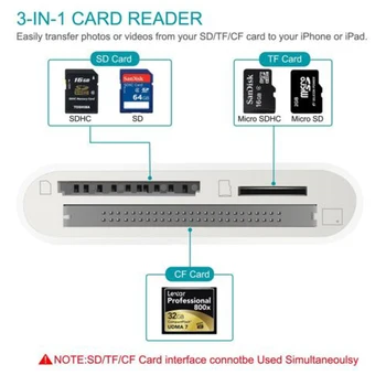 SD-TF CF-Kortlæser Digital Kamera Kit Kompatibel OTG Data Kabel Behøver ikke at APP Til Apple iPhone iPad Mini / Pro Air iOS-Lyn