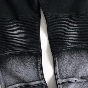 Nye Plisserede Motorcykel Jeans, Bukser til mænd Strække Slim Black Små Fødder mænds Jeans Trendy Mærke af Høj Kvalitet Jeans