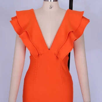 2020 Nye Kvinder Elegant sort orange v-hals, korte ærmer Vestido Kendte Party Aften Bodycon Bandage Kjoler, engros