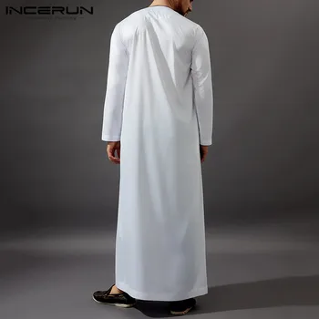 INCERUN Muslimske Kaftan Mænd med Lange Ærmer O Hals Patchwork Klæder arabisk Islamisk Jubba Thobe Mellemøsten Dubai Abaya Mænd Tøj 2021