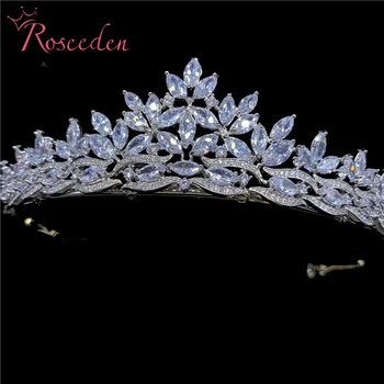 Luksus Cubic Zirconia Gnister Bryllup Tiaras Crown CZ Rhinestone Prom Crown Coronet Bruden Hår Smykker RE3628
