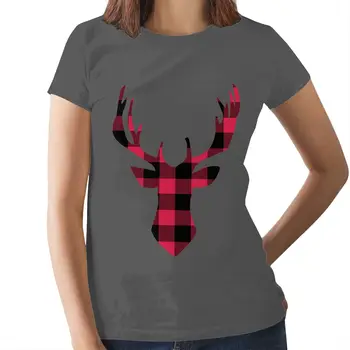 Hjorte Hovedet T-Shirt Buffalo Plaid Hjorte Hovedet Monteres T-Shirt i Overstørrelse, Sort Kvinder tshirt Mønster dame t-Shirt