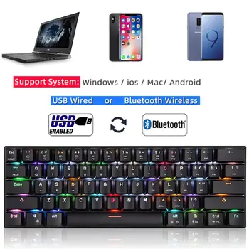 Motospeed Trådløse Bluetooth-Mekanisk Tastatur 61 Centrale Gaming-Tastaturer RGB Blå Switch Til Computer, Laptop, spansk, russisk