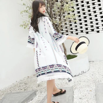 Boheme-Stil 2020 Sommeren P Lang Cardigan Kimono Toppe Casual Boho Hippie Broderi Kvast Damer Shirts Kvinder Toppe